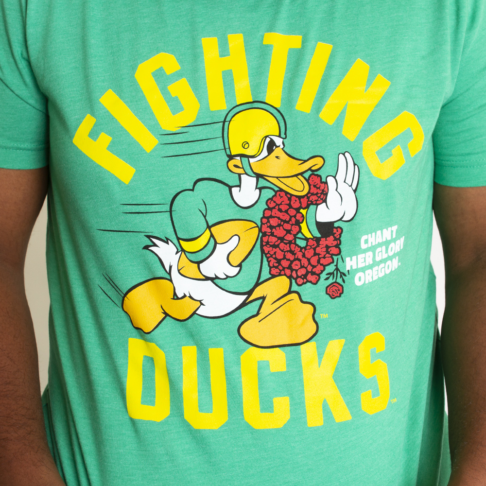 Fighting Duck, Green, Crew Neck, Men, Unisex, Football, Homefield, Fighting Duck, Duck Running with Football, T-Shirt, 751000